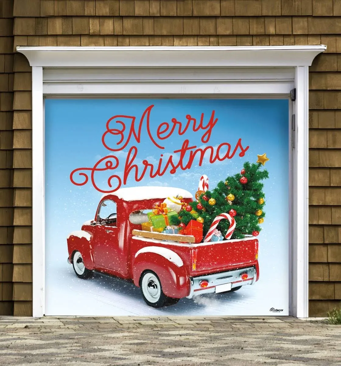 My Door Decor 7 ft. x 8 ft. Christmas Wreath-Christmas Garage Door Decor Mural ...