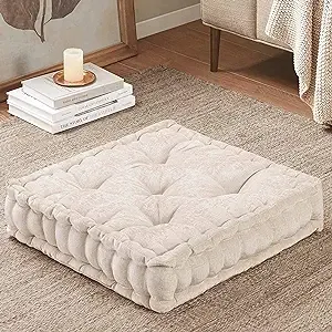 Intelligent Design Azza Poly Chenille Square Floor Pillow Cushion - Ivory