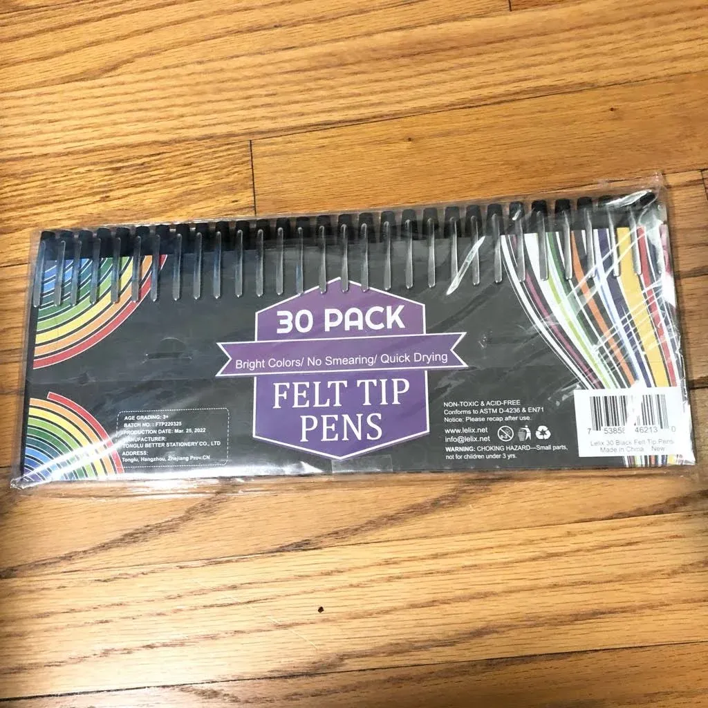 Black Felt Tip Pens, 30 Pack, 0.7Mm Premium Medium Fine Point, Felt Tip Markers