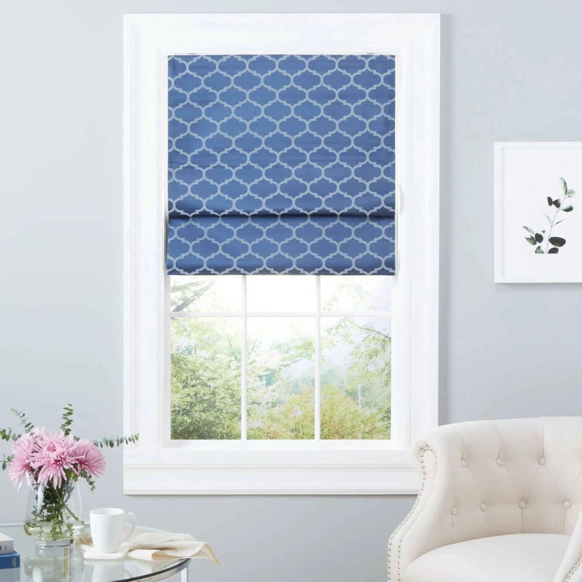 Exclusive Home Montague Trellis Total Blackout Roman Shade, 34"x64", Indigo