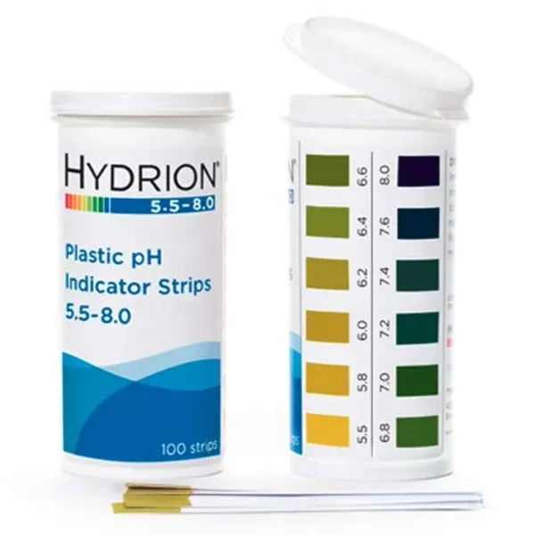 PH Strips, Hydrion PH Range 5.5-8,100 Strips used for Testing Saliva and Urine Only