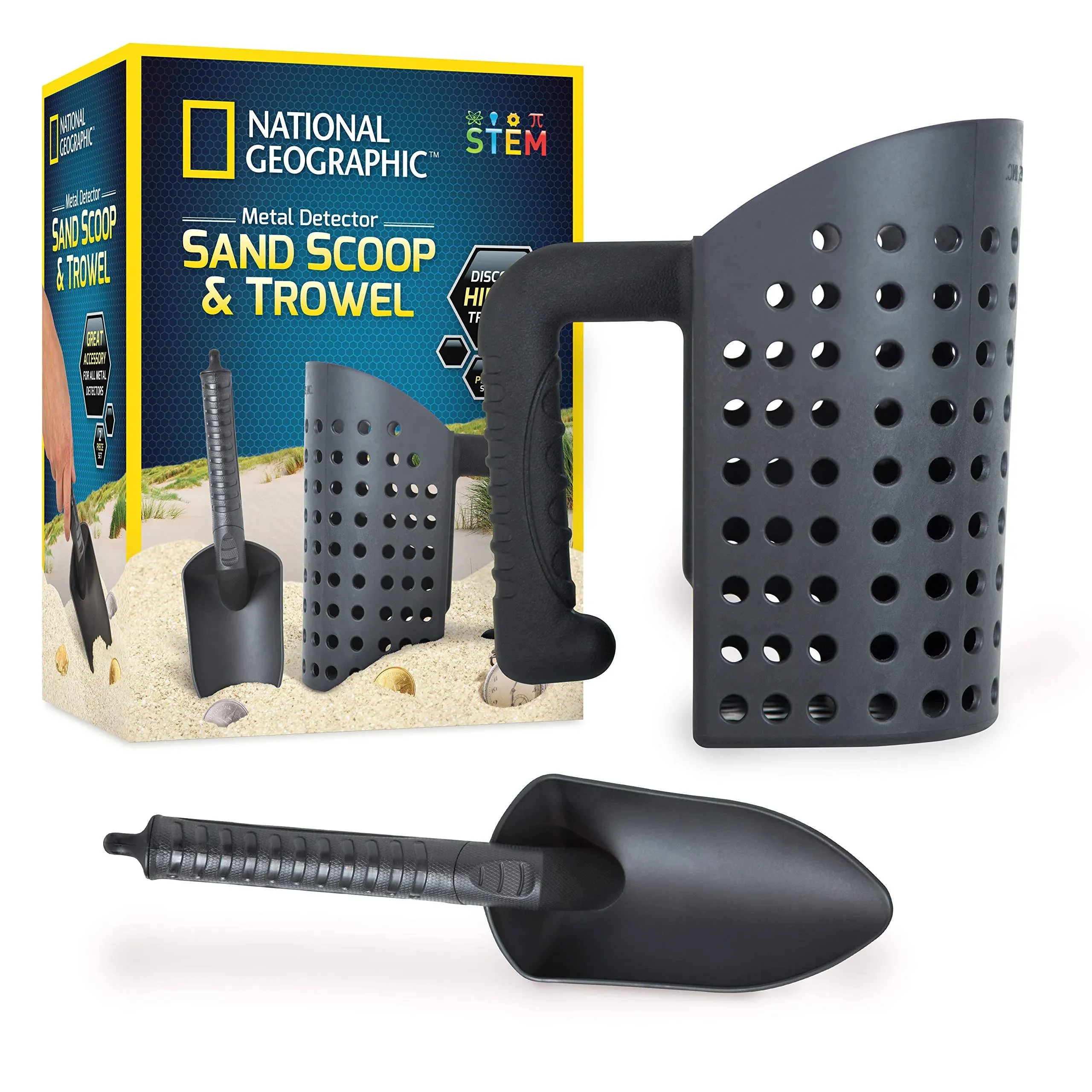 Sand Metal Detector Scoop Shovel &amp; Sifter For Treasure Hunting &amp; Detecting Black