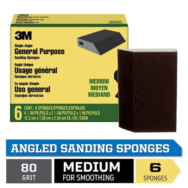 3M Angled Sanding Sponges, 6-Pack, Medium Grit, Use Wet or Dry, Great For All Purpose Sanding, Washable & Reusable, Use For Interior & Exterior Project, Perfect For Corner/Detail Work (CP041-6P)