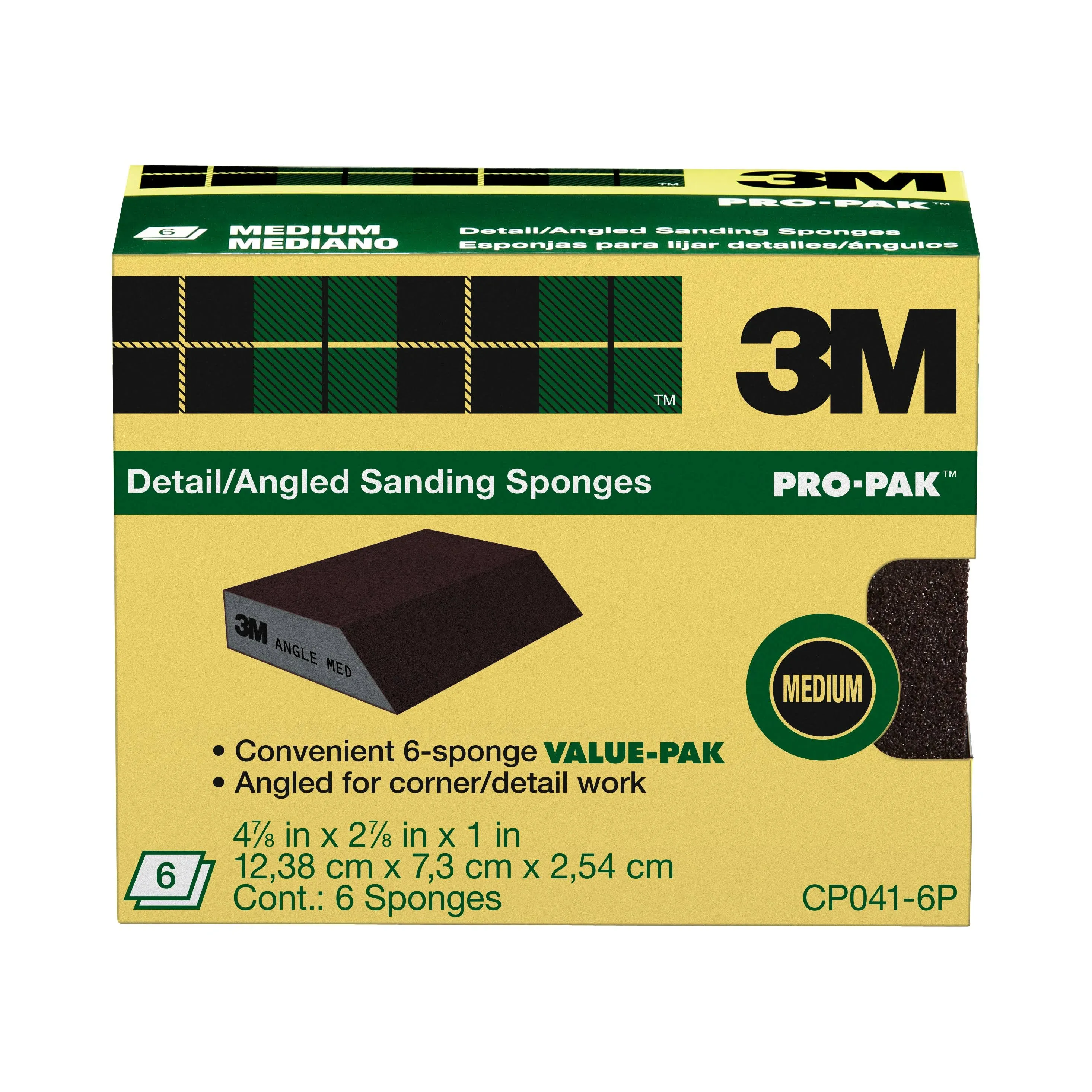 3M Sanding Angled Sponge CP041-6P, 2 7/8 in x 4 7/8 in x 1 in Medium,