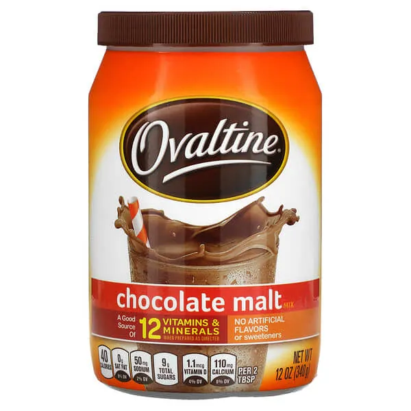 Ovaltine Chocolate Malt Drink Mix, 12-Ounce Container (Pack of 4)