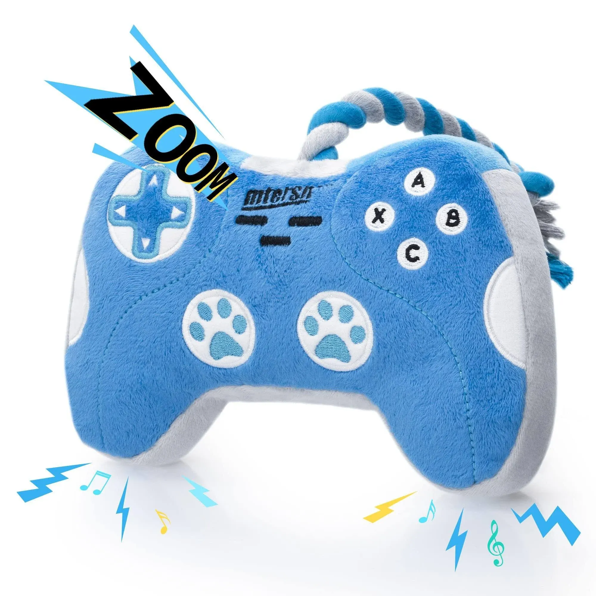 MTERSN Cute Squeaky Dog Toys : Blue Game Controller Plush Dog Toy and Funny Puppy Chew Toys with Full Crinkle Paper - Cool Dog Birthday Toys for Small, Medium and Large Dogs