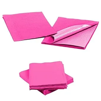 Disposable Dental Bibs 13"x18" - 3 Ply Waterproof Tattoo Bib Sheet for Patients - Dentist or Medical Tray Cover and Nail Table Cover Supplies, Fuchsia Hot Pink