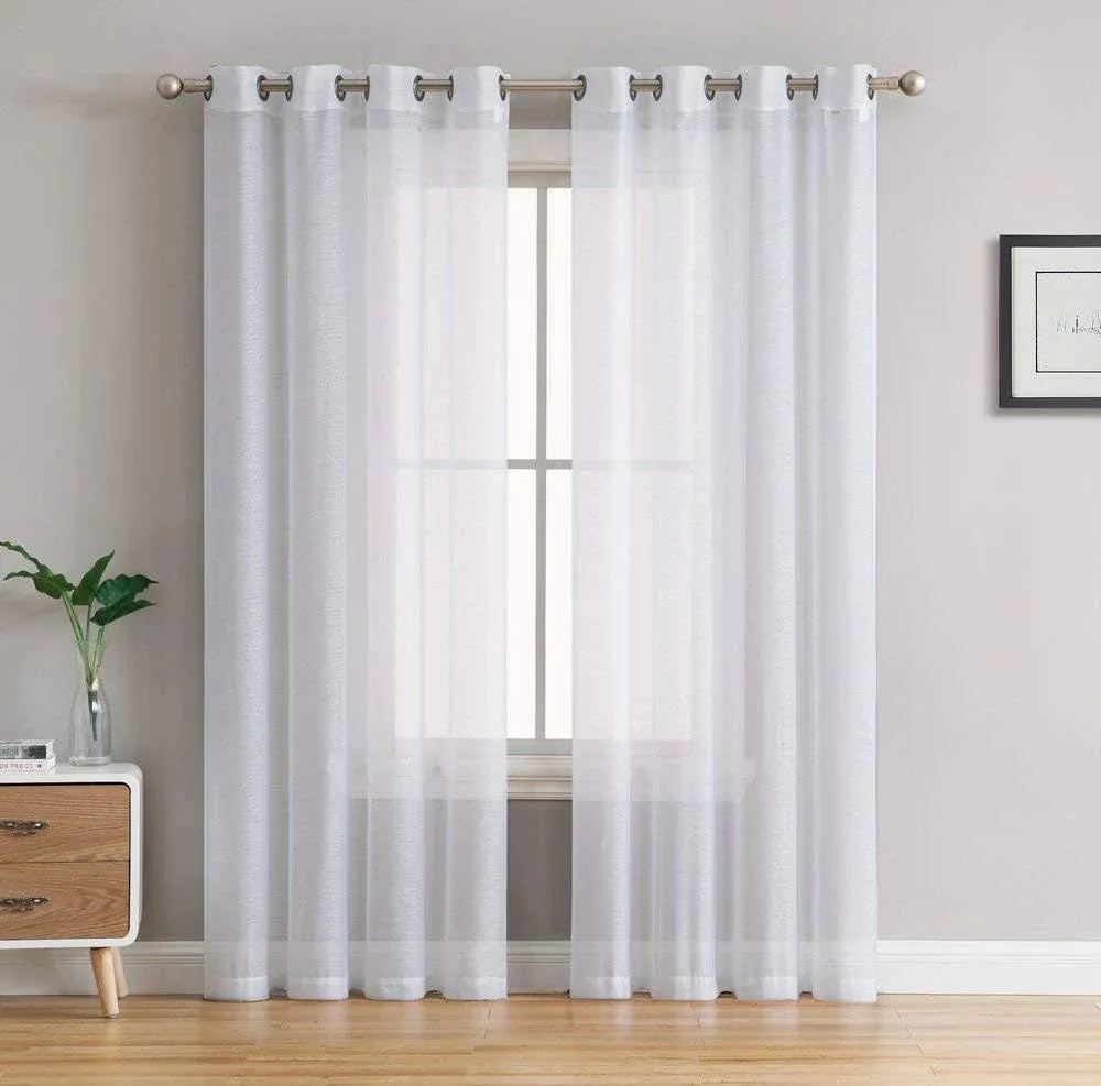 HLC Me 2 Piece Sheer Voile Window Curtain Drape Grommet Panels for Bedroom Living ...