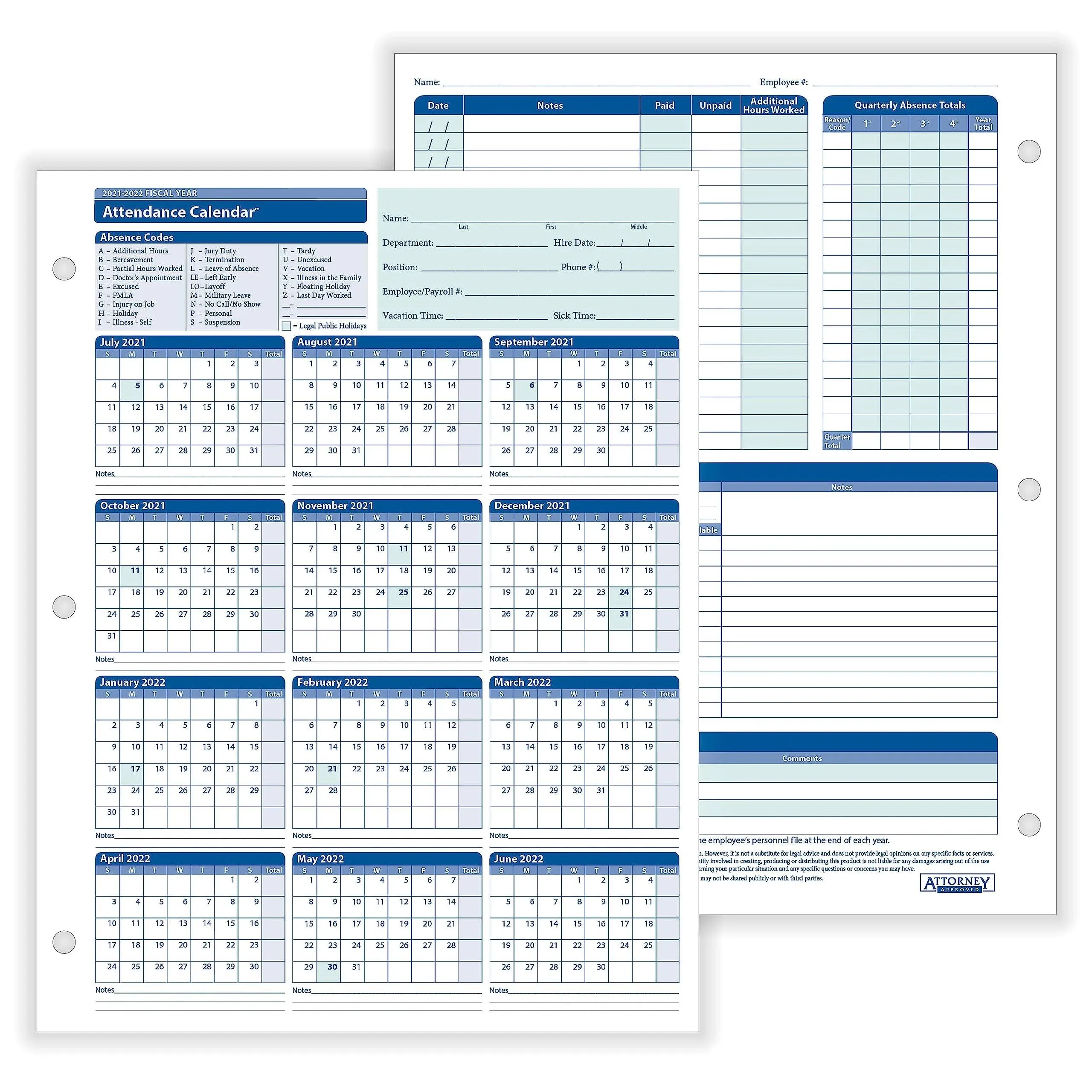 2023-2024 Fiscal Attendance Calendar, 50/Pack (A42005015)