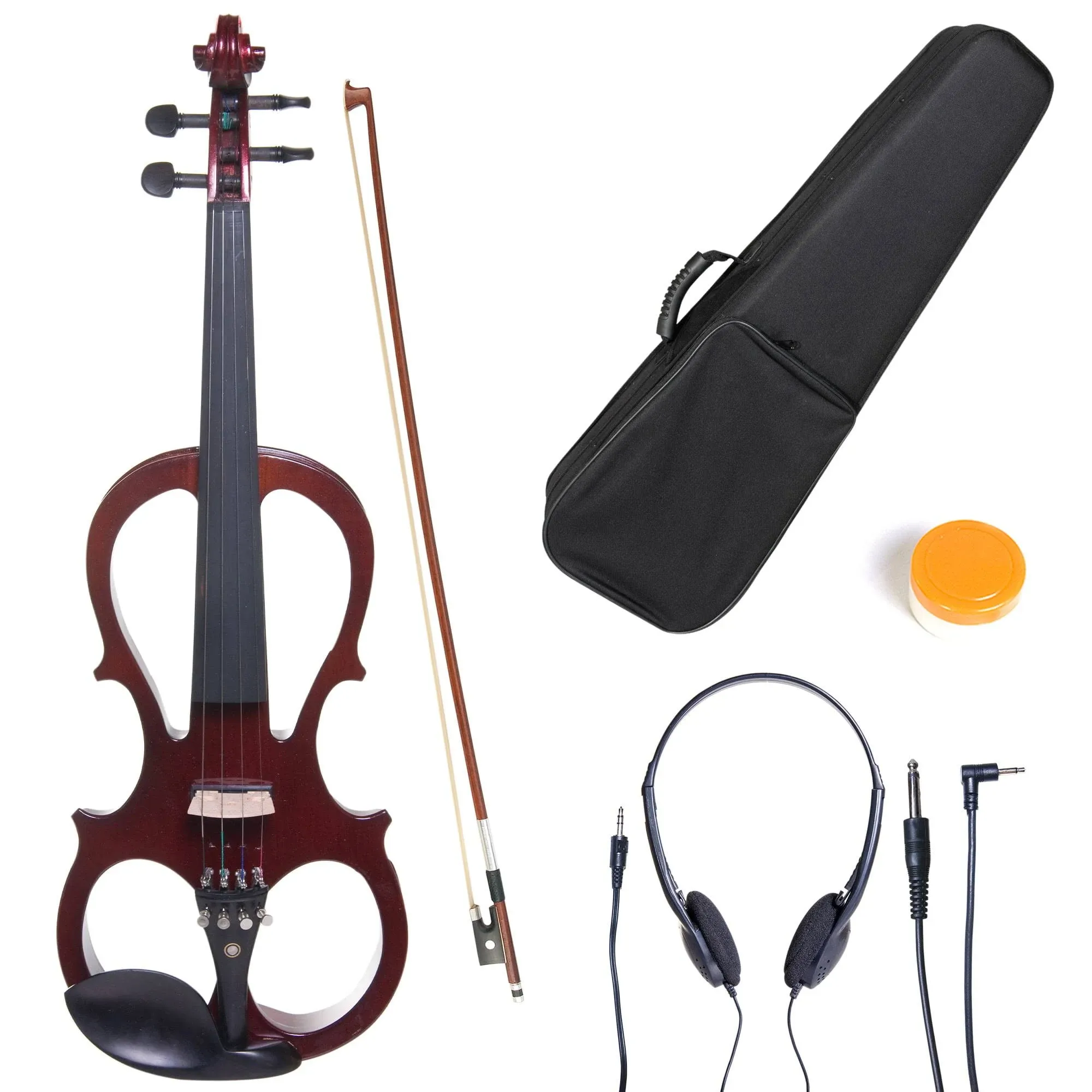 Cecilio 4/4 CEVN-1BK Solid Wood Electric/Silent Violin with Ebony Fittings in Style 1 - Full Size - Black Metallic