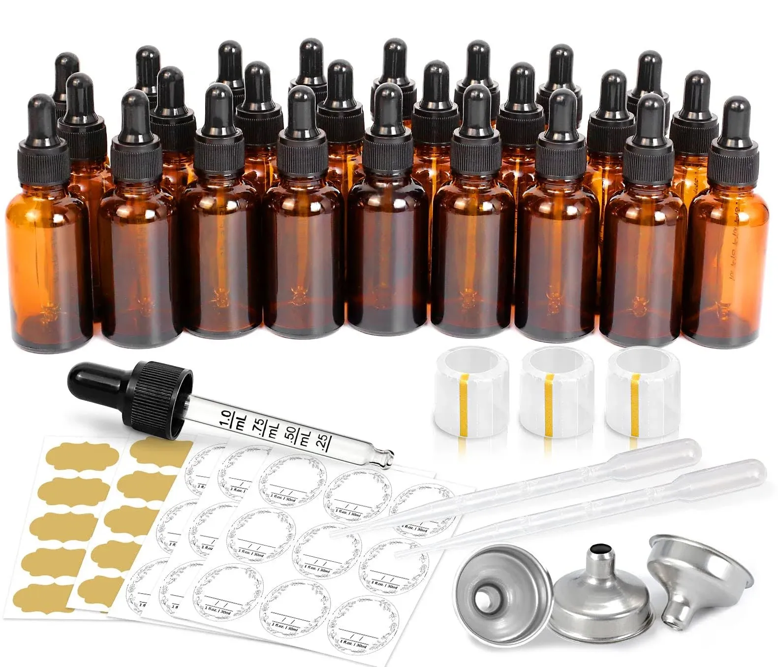 Tincture Bottles with Dropper, 22 Pack 1 Oz Amber Glass Dropper Bottle with Meas