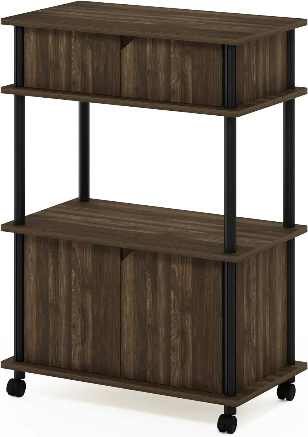 Furinno Turn-N-Tube Toolless Storage Cart with Cabinet - Columbia Walnut/Black