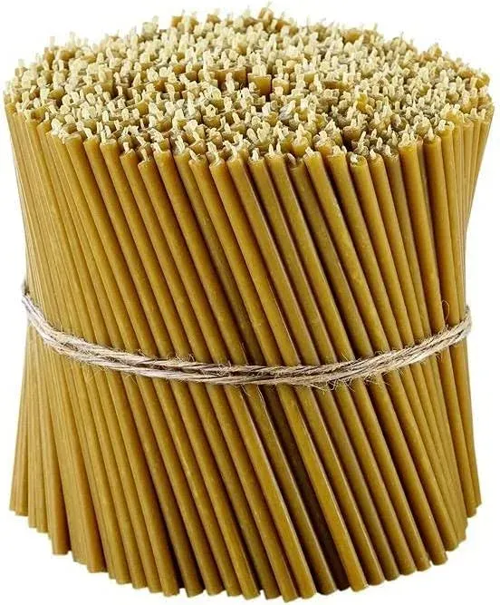 Danilovo Pure Beeswax Candles - No-Drip, Smoke-Less, Tall, Thin Taper Candles – Decorative Candles for Church Prayer, Decor or Birthday Candles – Honey Scented Candles – 6.3”x0.2” (Yellow, 100pcs)