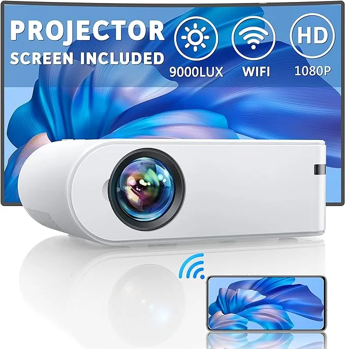 Yaber Mini Projector with Screen, 1080P Full HD 9000L Outdoor Movie Projector ...