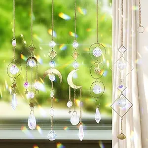 BBdis 6Pieces Crystals Suncatcher, Hanging Sun Catchers with Chain Pendant Ornament Colorful Crystal Suncatchers Prisms for Window Home Wedding Party Christmas Garden Decor