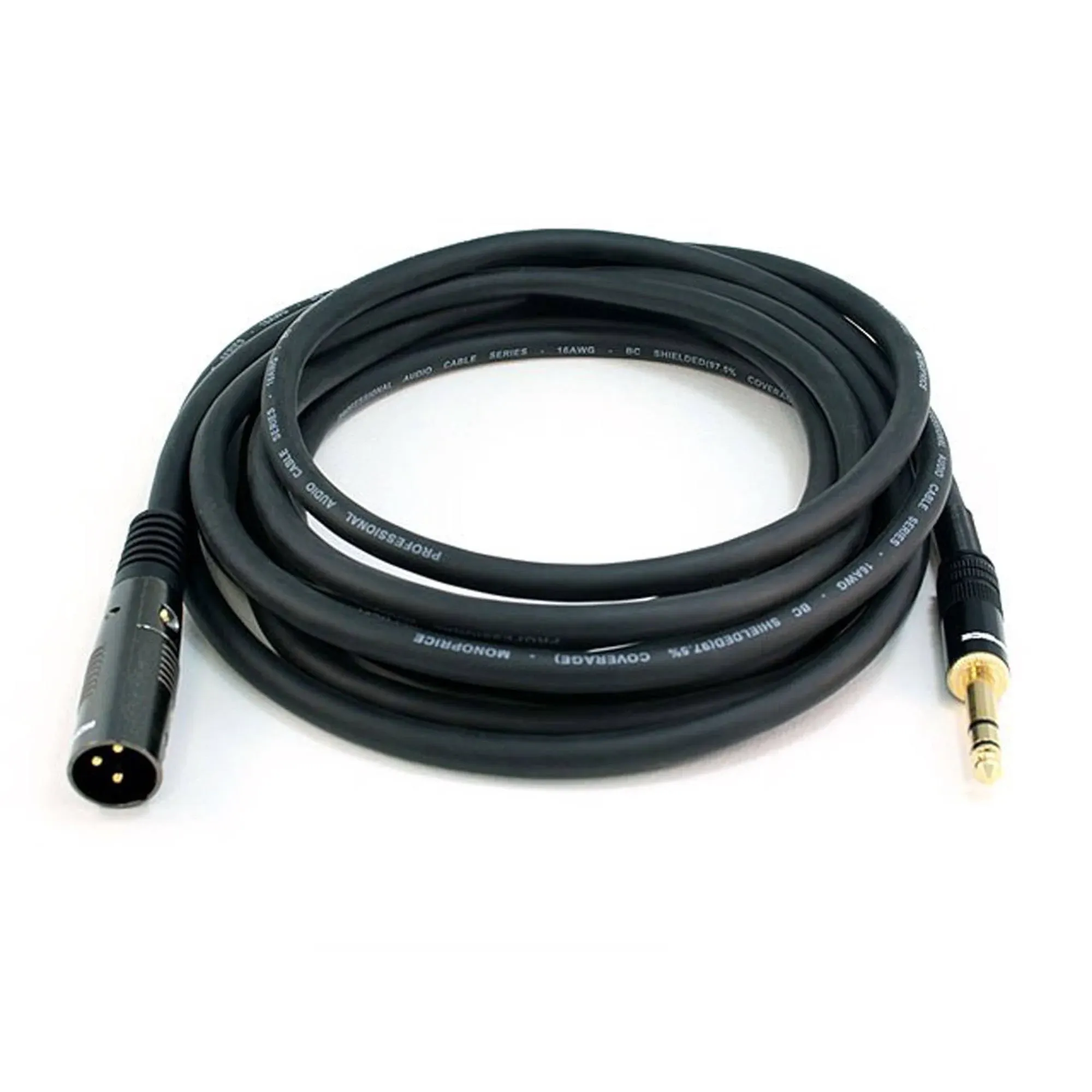 Monoprice XLR Male to 1/4-Inch TRS Male Cable - 15 Feet - Black, 16AWG, Gold Plated - Premier Series