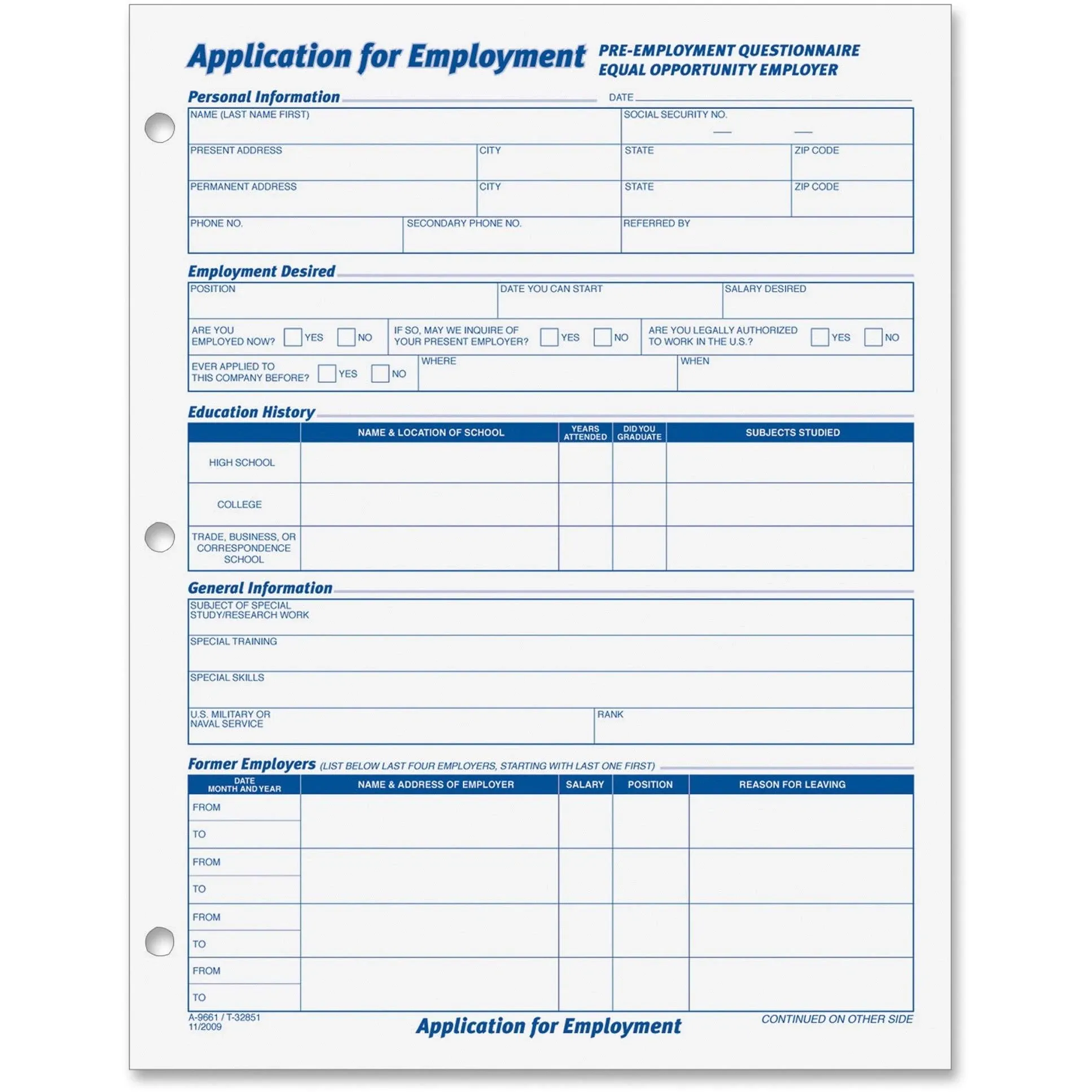 Adams TOPS 8 1/2 x 11 Inch Employee Application 50 Sheet Pads, 2 Pack (32851)