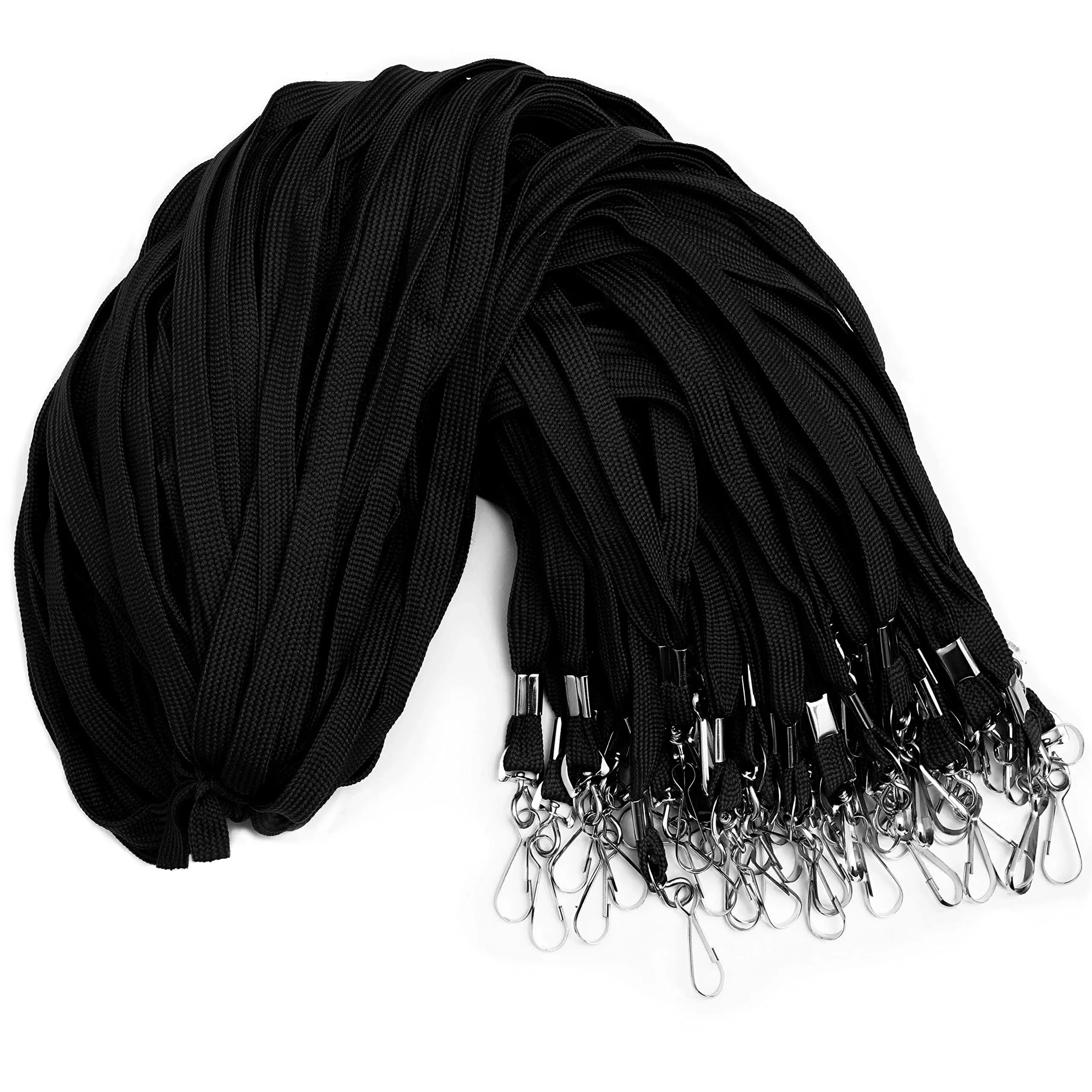 Corpafly 100-Pack Black Lanyards for ID Badges with Swivel J-Hooks- Ideal for ...