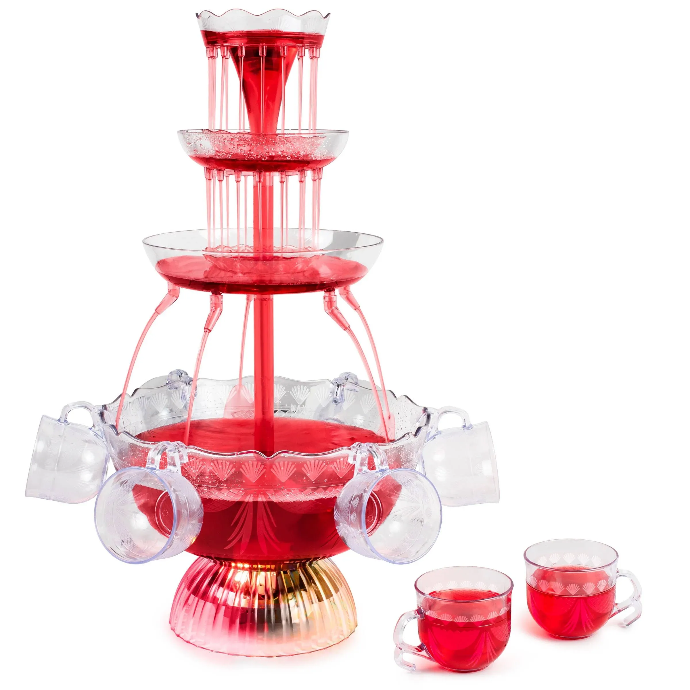 Nostalgia LPF230 3-Tier Lighted Party Fountain, Holds 1.5 Gallons, LED Lighted Base, Includes 8 Reusable Cups