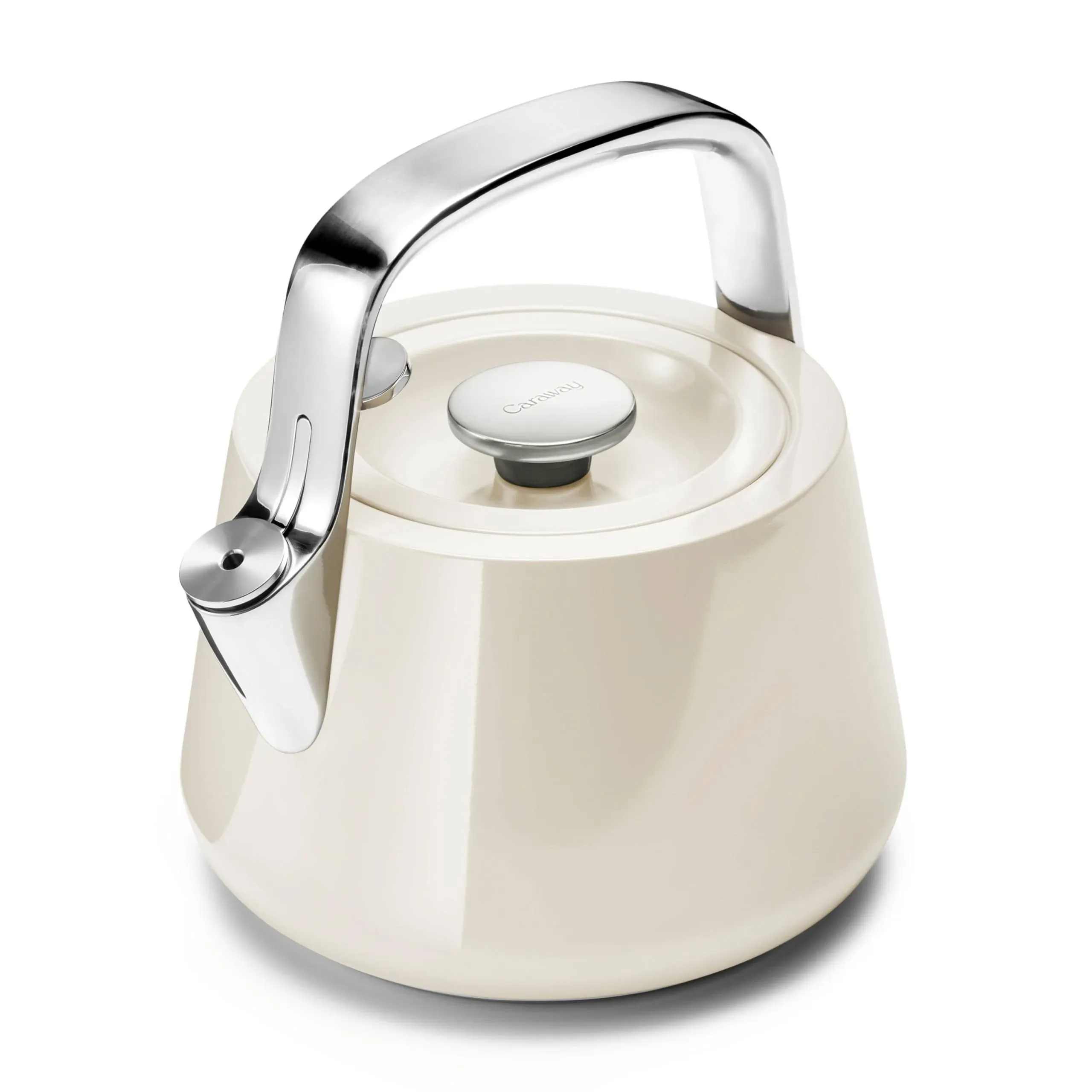 Caraway 2-Quart Whistling Tea Kettle - Durable Stainless Steel Teapot - Fast Boil, Stovetop Agnostic - Non-Toxic, PTFE & PFOA Free - Includes Pot Holder, Cream