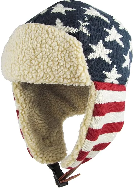 Stars and Stripes America Flag Aviator Trapper hat Trooper Ear Flaps Ushanka Eskimo Warm Winter Cold