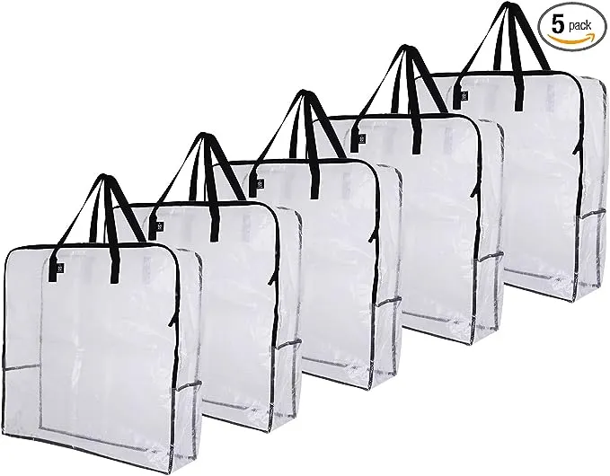 VENO 4 Pack Over-Sized Clear Organizer Storage Bag W/ Strong Handles and Zippers for College, Moving Supplies, Christmas Decorations, Wreath Storage Tote, Under the Bed Storage, Garage Storage (Set of 4)