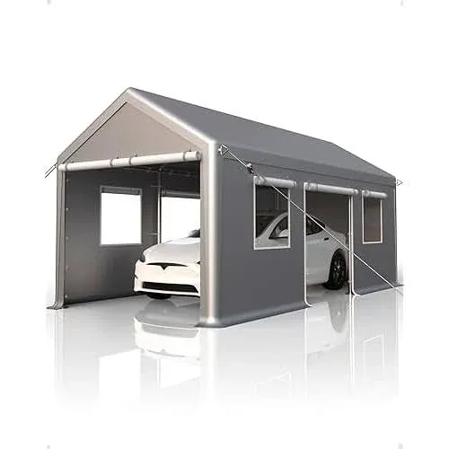 DEXSO Carport 10'x20' Portable Garage, Reinforced Steel Poles and 180g PE Heavy ...