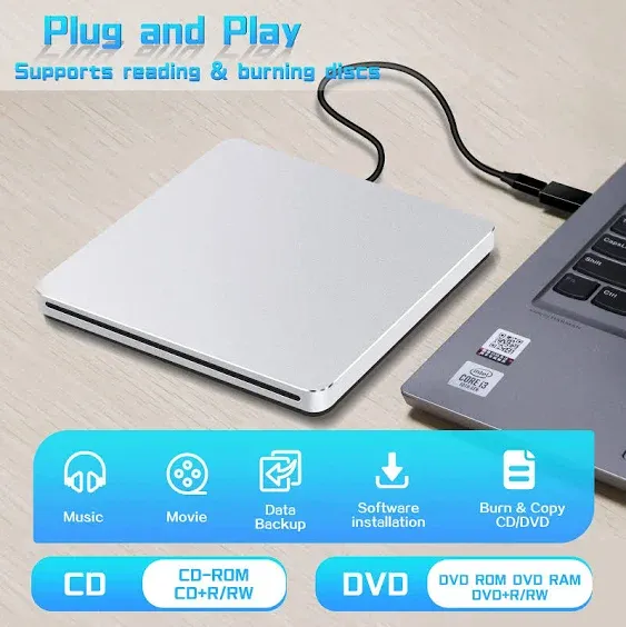 NOLYTH CD ROM External Drive DVD Player for Laptop USB C Superdrive for Apple