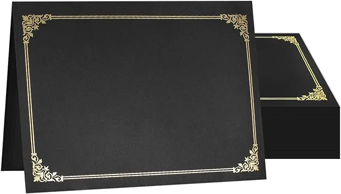 SUNEE Certificate Holders(Black, 50 Packs), Diploma Covers Gold Foil Border, for Letter Size 8.5x11 Certificates, Cardstock, Document Papers