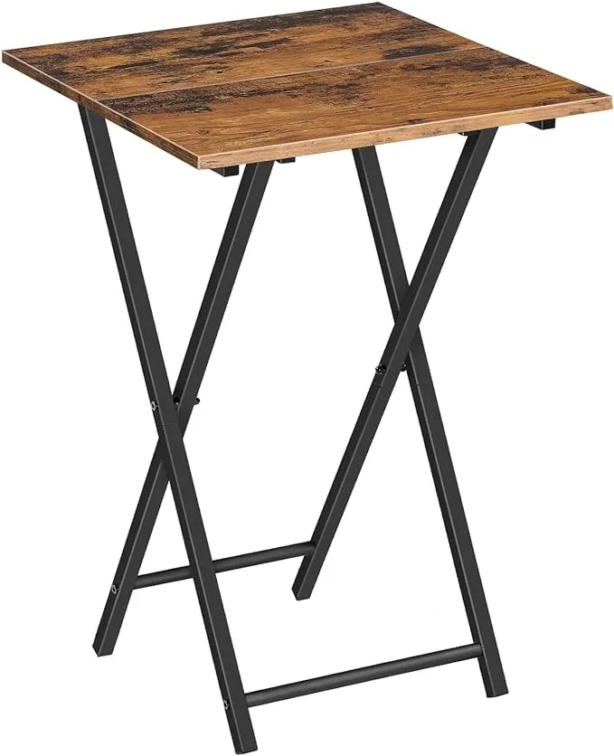 HOOBRO Folding TV Tray Table, Wooden TV Tray, Portable Sofa Side Table, Industrial Snack Table End Table for Small Spaces, Space-Saving, Easy to Install and Fold, Rustic Brown and Black BF27BZ01