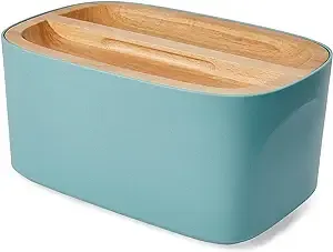 Sonder Los Angeles, Modern Bamboo Fiber Bread Box for Kitchen Countertop with Reversible Wood Serving Lid, Homemade Bread Storage 14.25 x 9.25 x 7in, Storage Bin and Bread Container