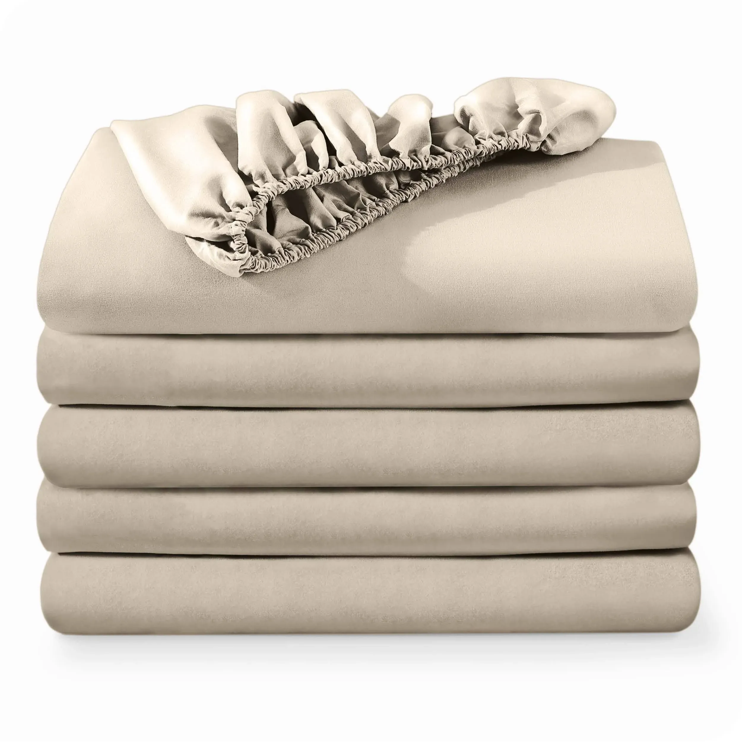 Bare Home 5-Pack Fitted Bottom Ultra-Soft Sheets Queen - Premium 1800 Ultra-Soft Wrinkle Resistant Microfiber - Deep Pocket (Queen, Sand)