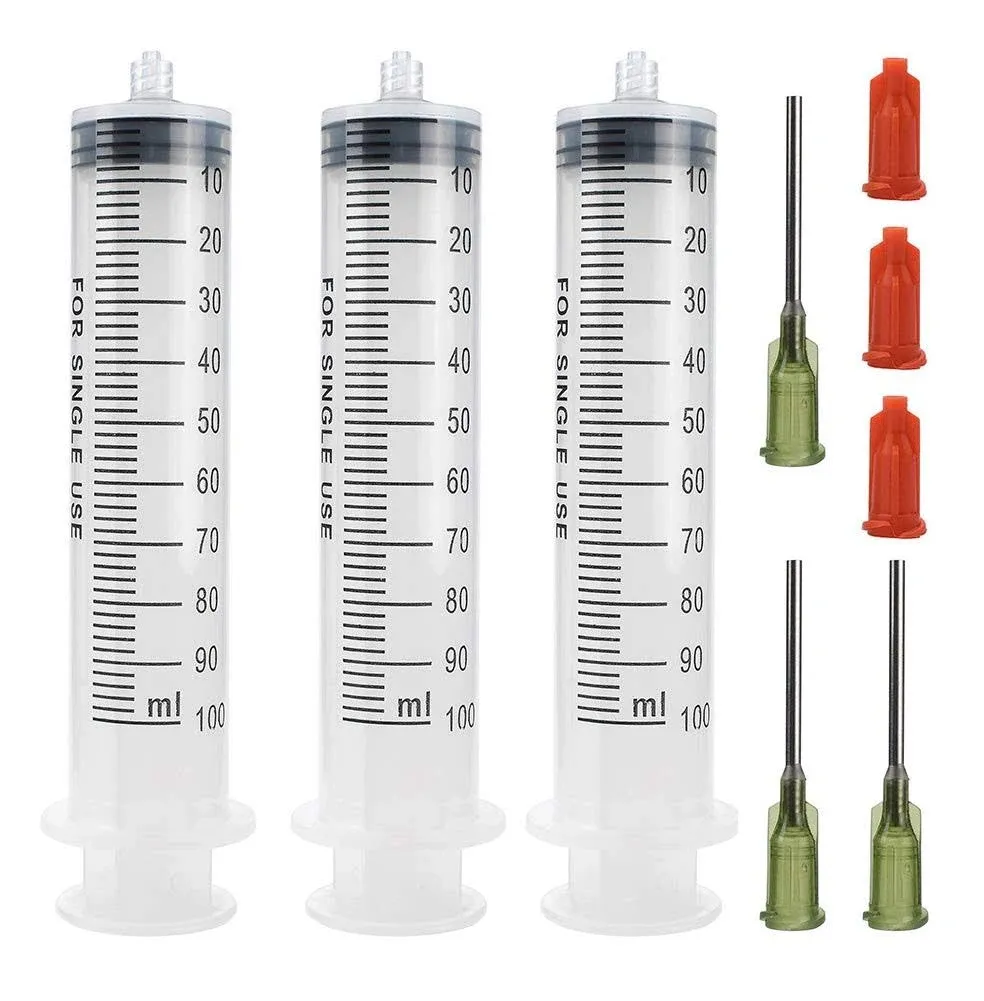 3 Pack 100ml Syringes with 14G 1.0&#039;&#039; Blunt Tip Needles and Storage Caps