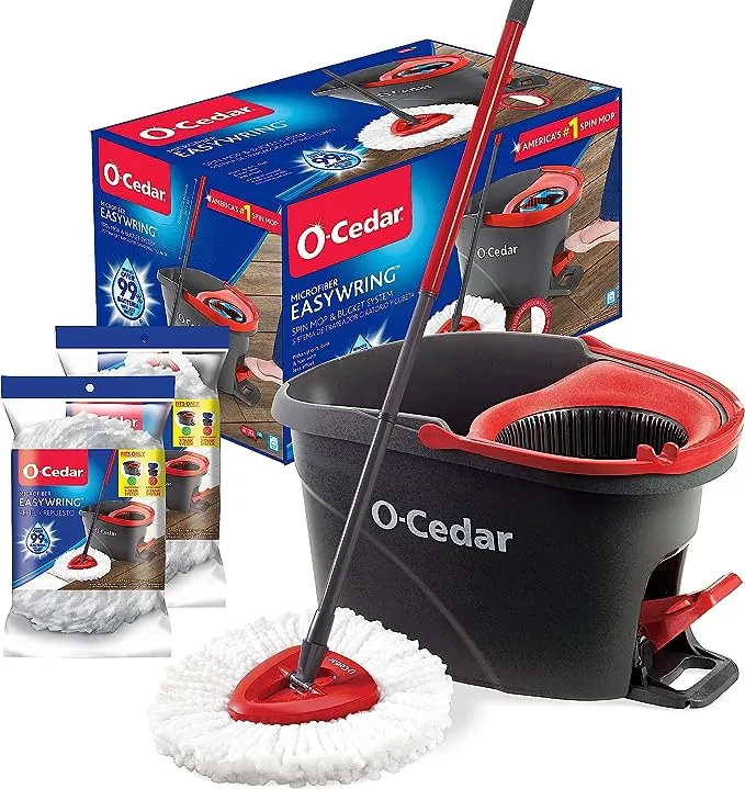 O-Cedar EasyWring Microfiber Spin Mop & Bucket Floor Cleaning System with 2 Extra Refills