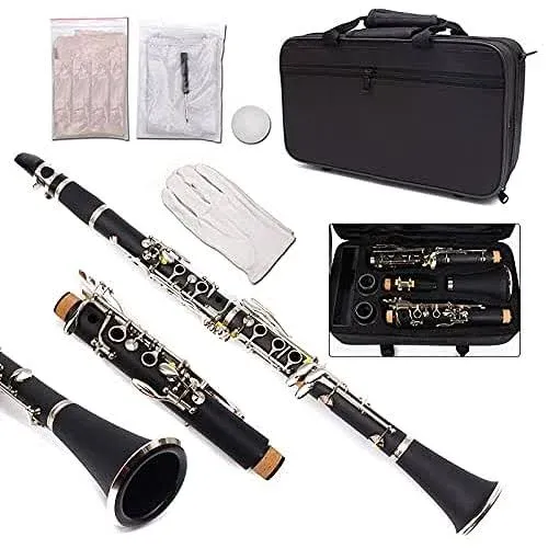 Professional Clarinet Bb Key 17 key Two Barrels Ebonite Body Nickel Plated &amp;case