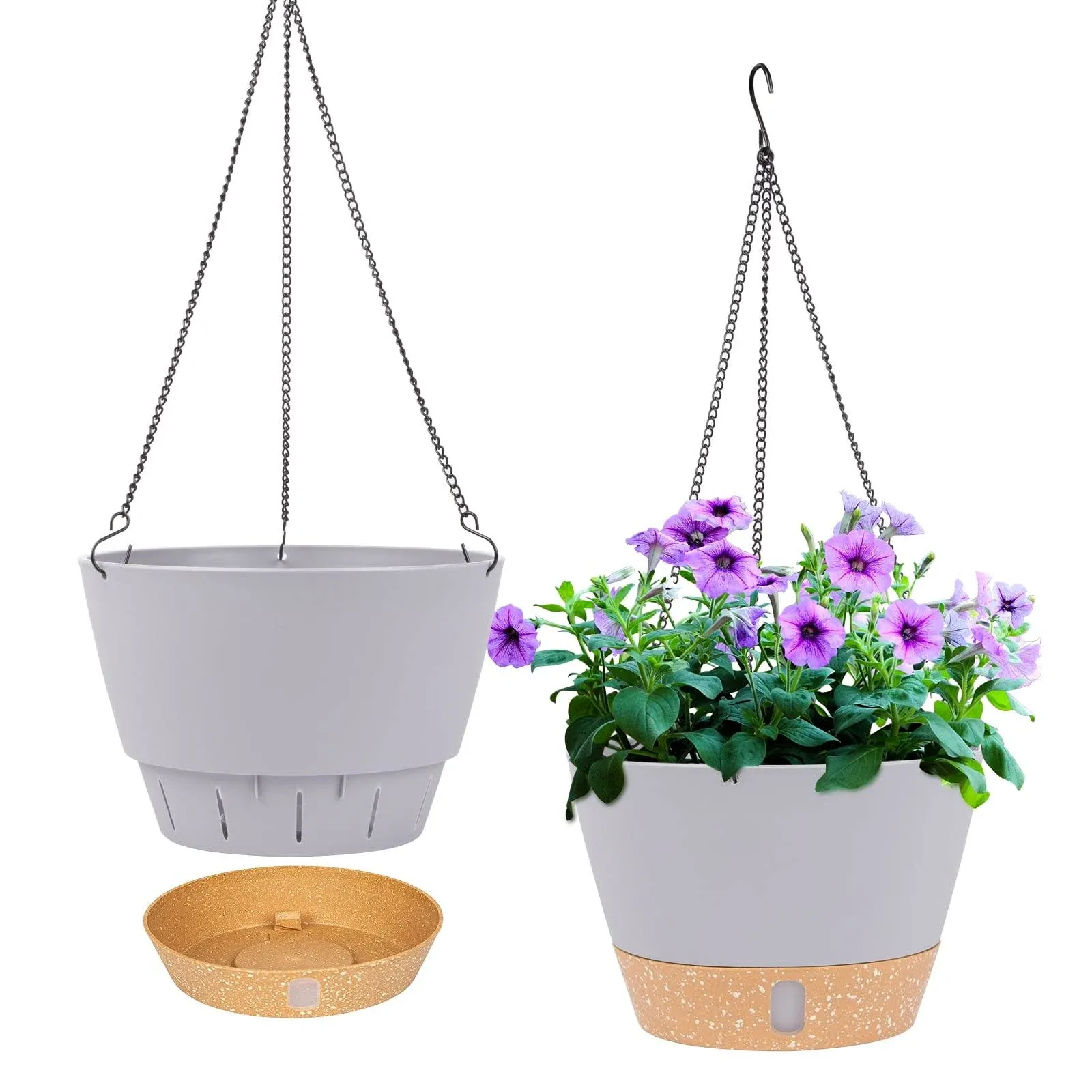 QCQHDU 2 Pack Hanging Planters Set,10 inch Indoor Outdoor Hanging Plant Pot ...