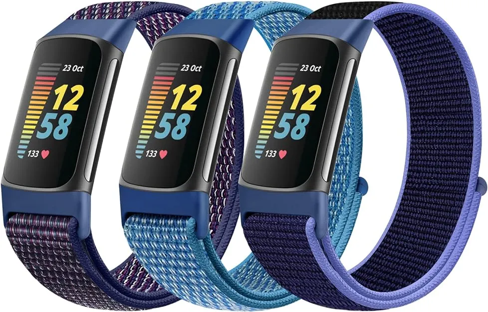 Sport Loop Nylon Watch Bands Compatible with Fitbit Charge 6/Charge 5 for Women Men, Adjustable Breathable Replacement Soft Nylon Loop Wristband for Fitbit Charge 6/Fitbit Charge 5