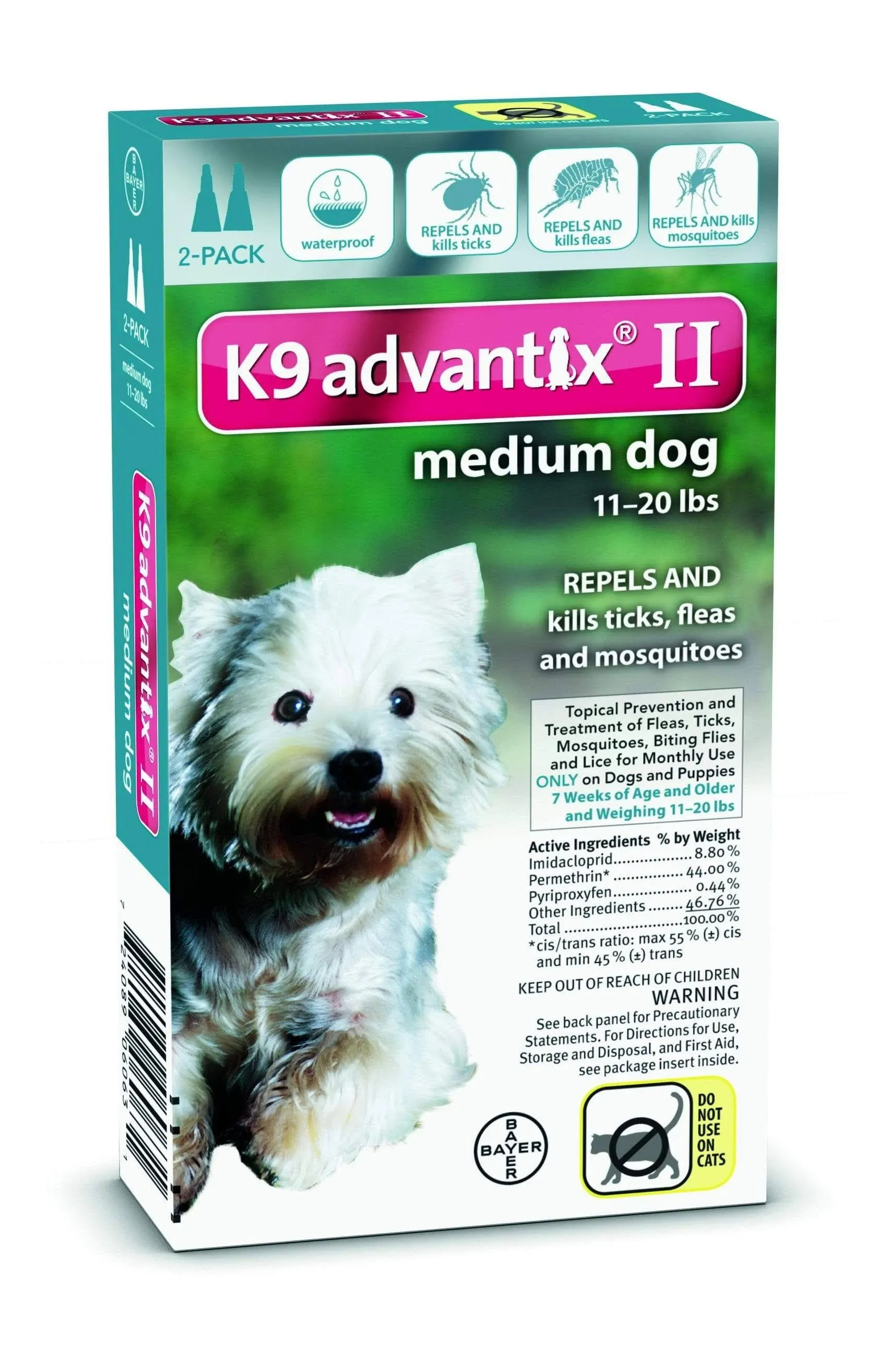 K9 Advantix II Flea & Tick Treatment for Medium Dogs 11-20 lbs, 2-Pack