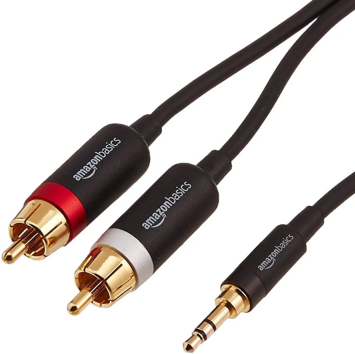 Amazon Basics 3.5mm to 2-Male RCA Adapter Audio Stereo Cable - 8 Feet, Black 