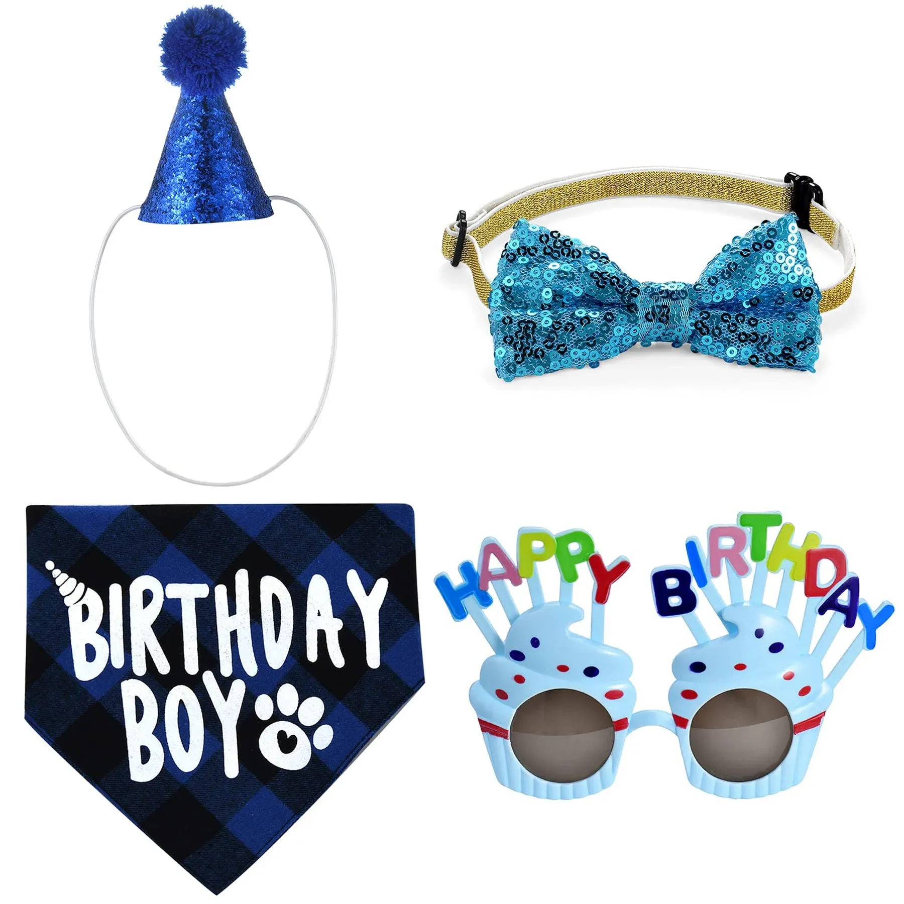 Dog Birthday Bandana Set Pet Birthday Party Hat Bandana Bowtie Set for Small ...