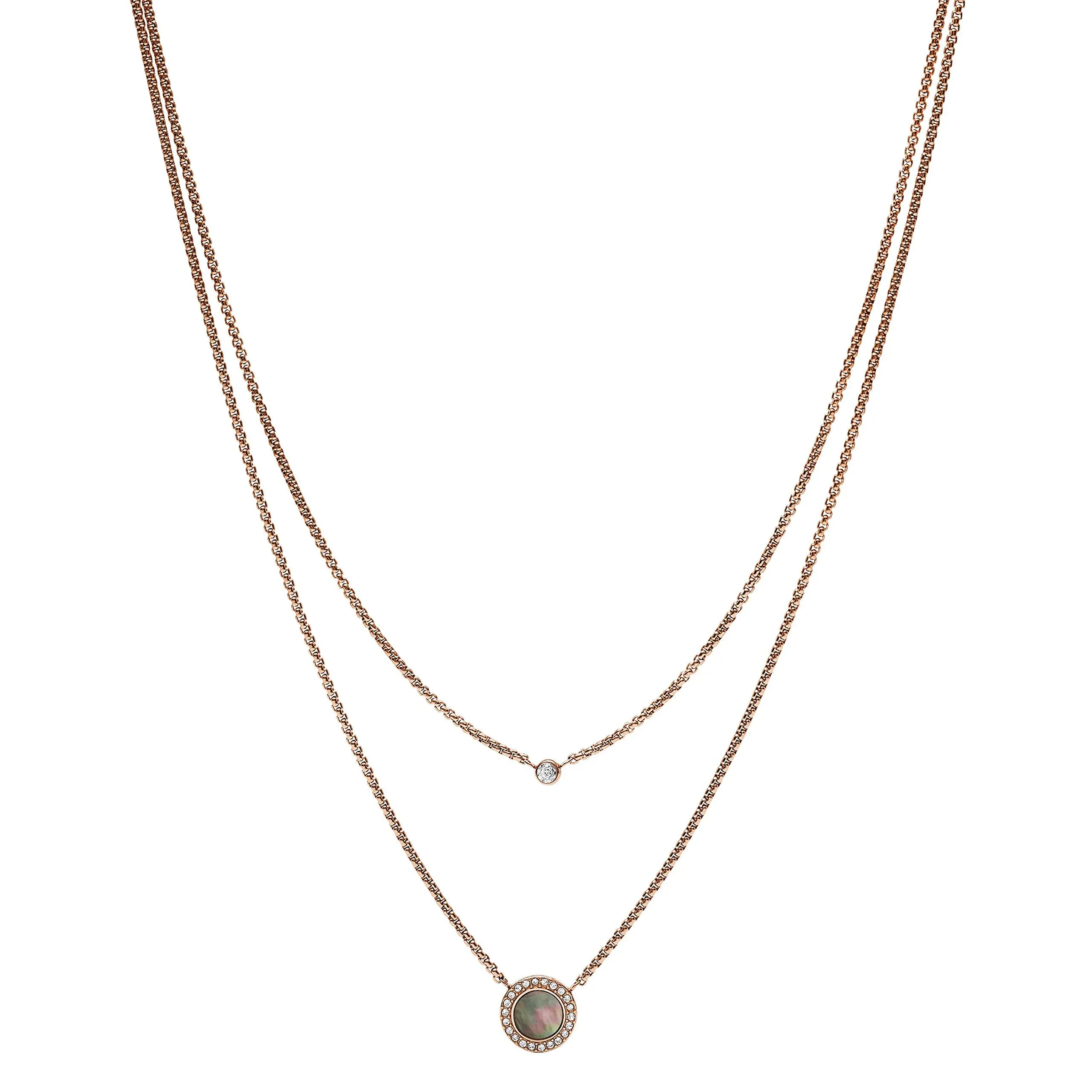 Fossil | Val Double Gray Mother of Pearl Disc Pendant Necklace - Rose Gold-Tone | Realry