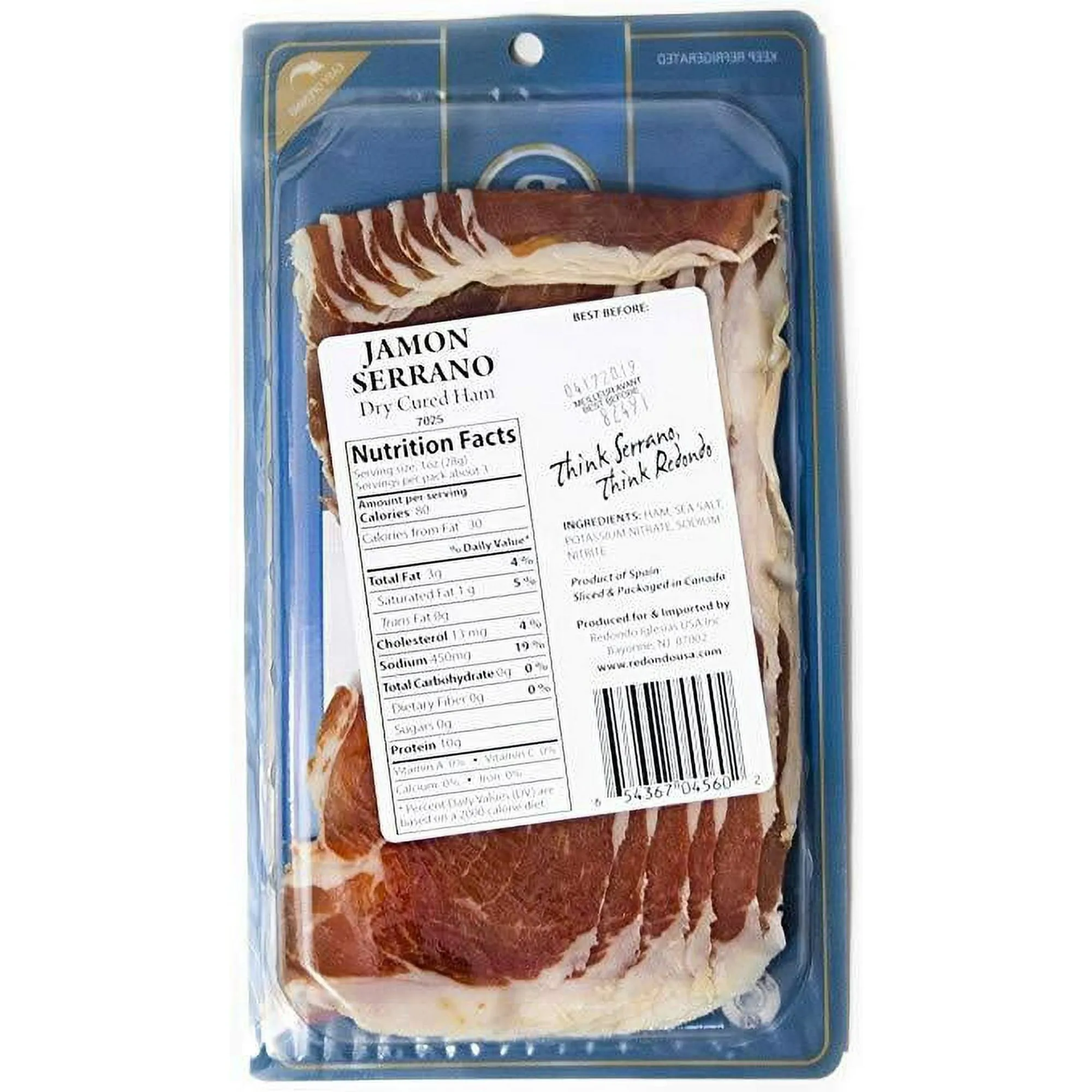 Jamon Serrano - Sliced 3 oz - 15 months aged dry cured ham - Case