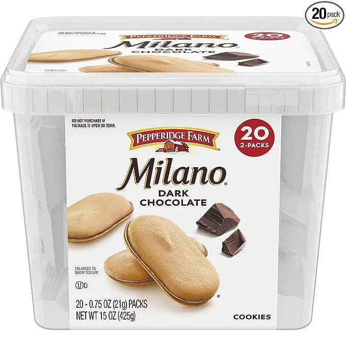 Pepperidge Farm Milano Cookies, Dark Chocolate, 20 Packs, 2 Cookies per Pack