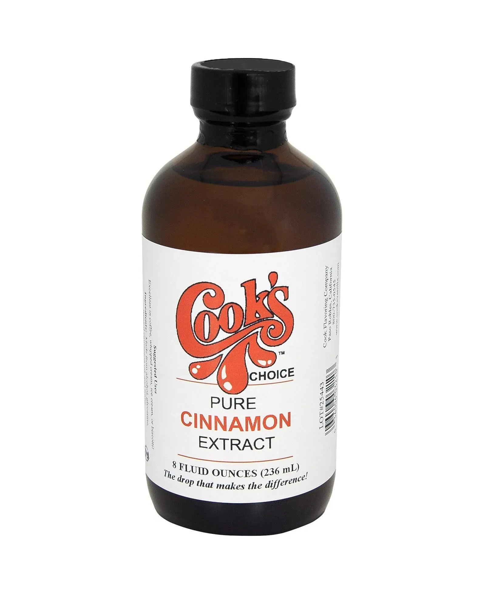 Cook's Pure Cinnamon Extract Made From Fine Ceylon Cinnamon, Premium All Natural Cinnamon Extract for Baking, Cooking, Beverages and Candies, 8 oz