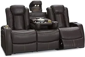 Lane Omega Leather Gel Home Theater Seating Power Recline - Sofa w/ Fold Down Table, Brown