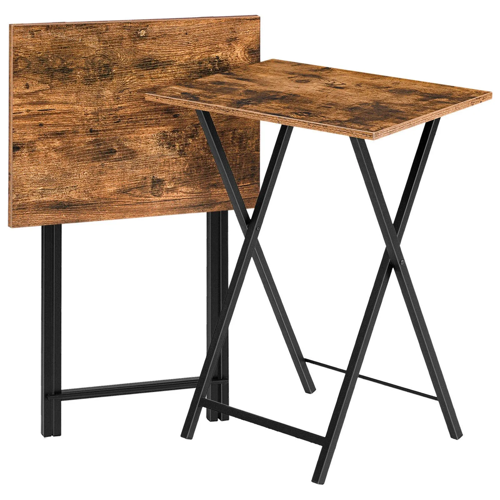 Folding TV Tray Tables, Set of 2 Side Table for Small Space, Industrial Snack