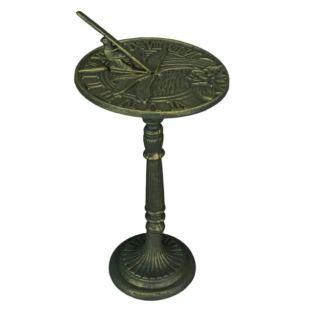 Zeckos 21-Inch Cast Iron Bronze Dragonfly Sundial: A Unique Blend of Artistry and Functionality for Your Garden, Patio, or Pool Area, Infusing Timeless Charm to Exterior Spaces