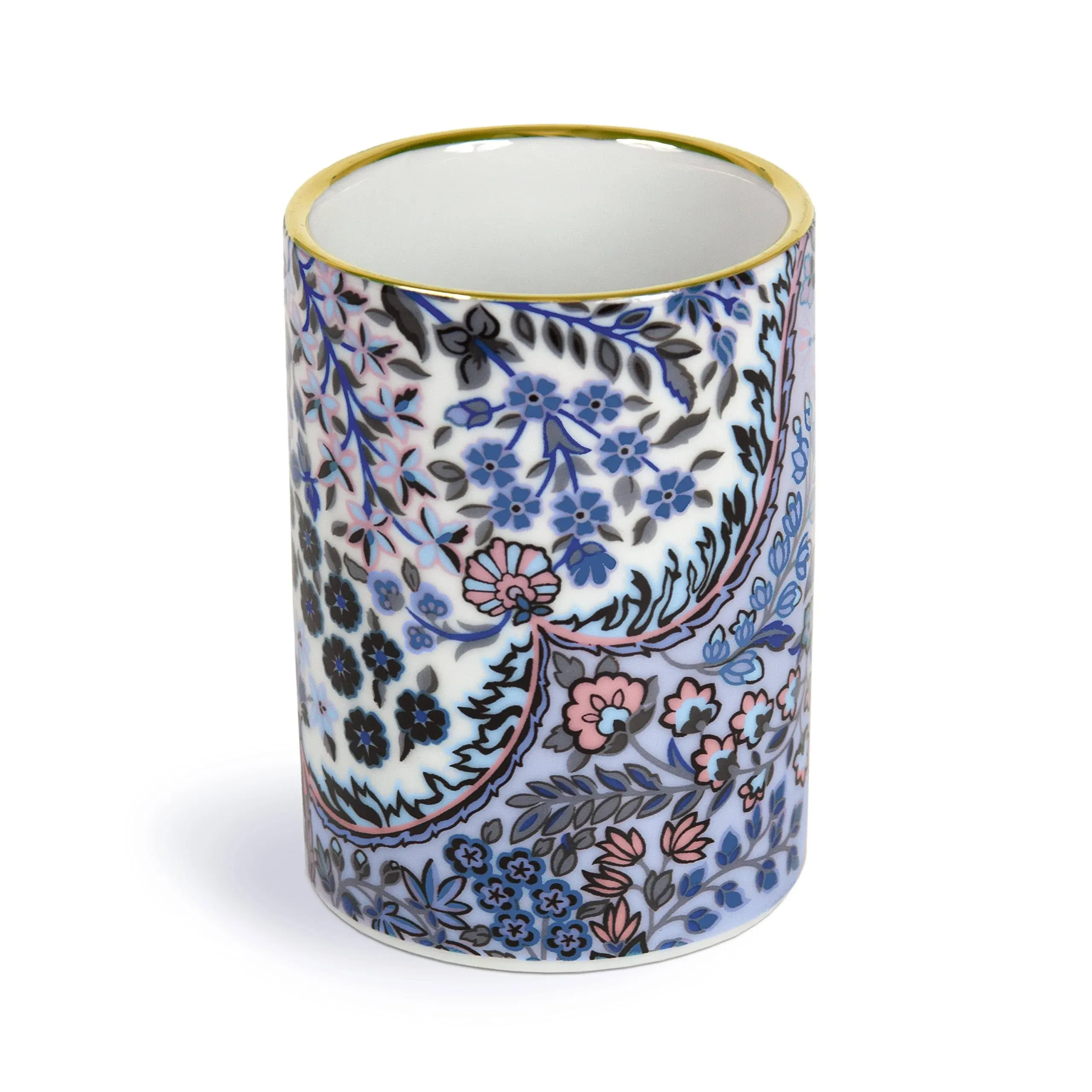 Galison Liberty Tanjore Gardens Porcelain Pen Pot from Galison - Porcelain Pen Holder, 3 x 3.75 x 3", Features Famous Floral Print from Liberty, Gold Gilded Edge, Perfect for Home or Office