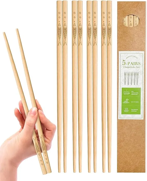 YUNDUOJIA 5 pairs of bamboo chopsticks can be reused, classic healthy Black 