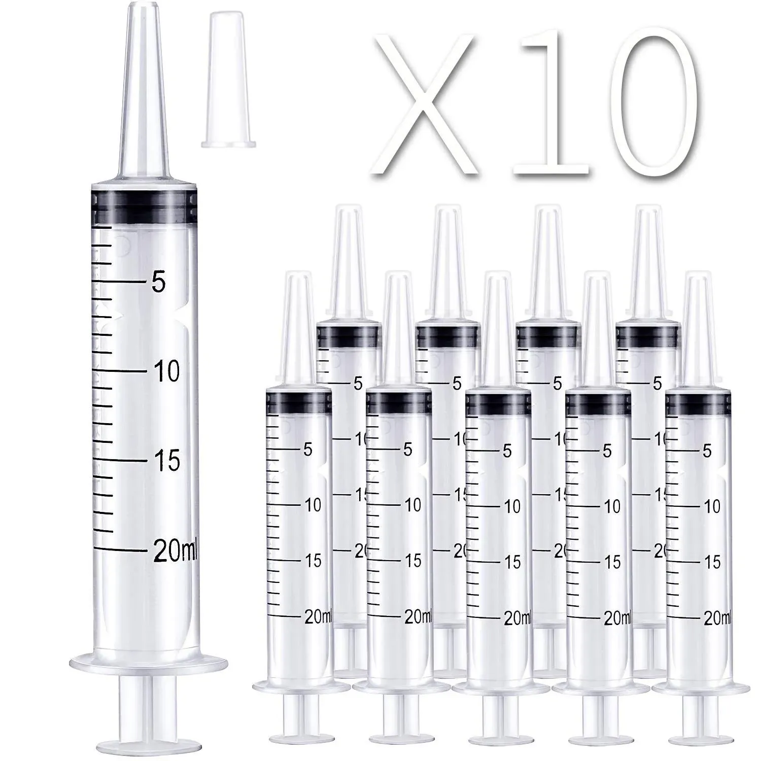 10 Pack 20ml/cc Plastic Syringe Large Syringes Tools Catheter Tip Individually Sealed with Measurement for Scientific Labs, Measuring Liquids,